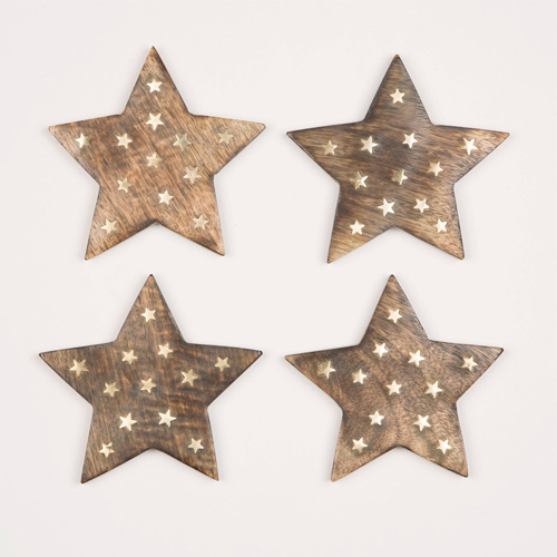 Drevené podložky tvare hviezdy, Sass & Belle (Sada 4 kusov).