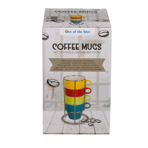 OOTB šálky na kávu, 4-farebná súprava v chrómovom stojane