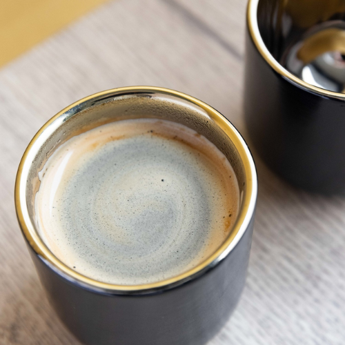 Izolované keramické hrnčeky na kávu 110 ml La Cafetière čierno/zlatá súprava 2 šálok