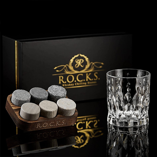 ROCKS - whiskey Set - Monarch sklenený set pohár a chladiace kamene