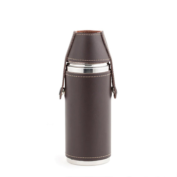 Kikkerland Leather Flask Set 