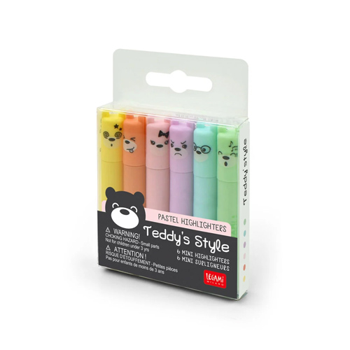 Legami Set of 6 Mini Pastel Highlighters - Teddy's Style - fixky