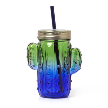 Legami Drinking Glass Jar with Lid and Straw - Cheers CACTUS