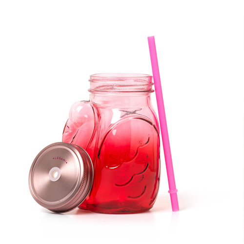 Legami Drinking Glass Jar with Lid and Straw - Cheers FLAMINGO