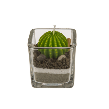 Candle in glass, Cactus with sand & stone deco - sviečka kaktus I