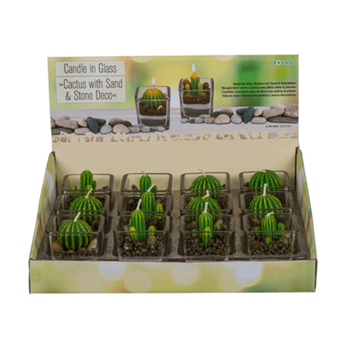 Candle in glass, Cactus with sand & stone deco - sviečka kaktus I
