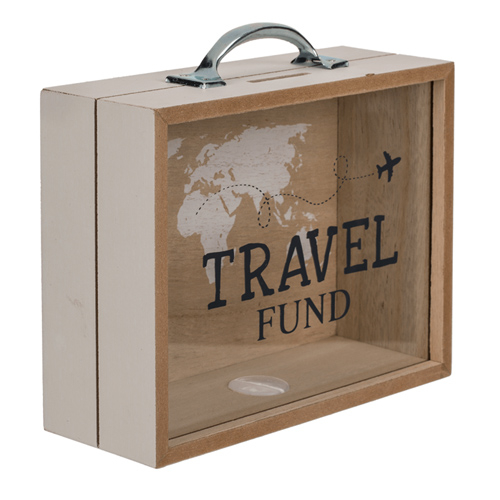 Wooden savings box, Travel Fund - pokladnička