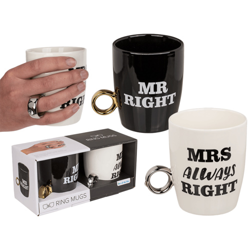 Keramické hrnčeky s prsteňom, Mr Right & Mrs Always Right 