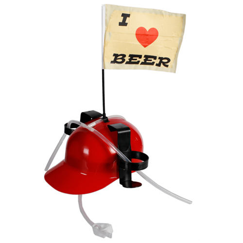 Pitná prilba, I Love Beer s vlajkou - červená
