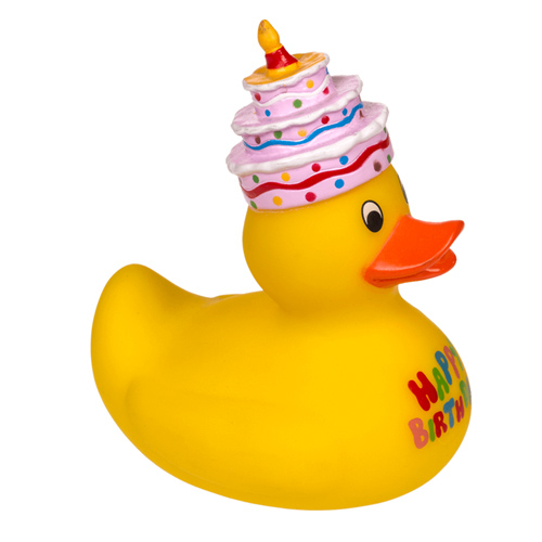 Žltá piskľavá kačica, Happy Birthday 10cm