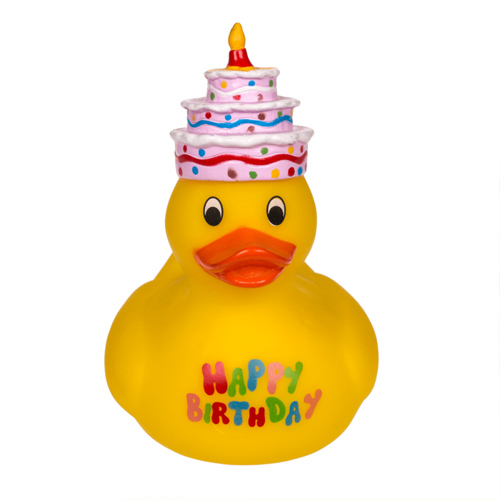 Žltá piskľavá kačica, Happy Birthday 10cm